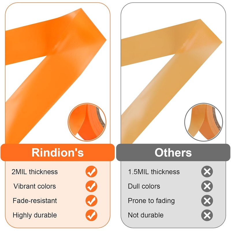 Rindion 6 Rolls Orange Flagging Tape, 0.7in X 98.4ft(Total 590.4ft) Non-Adhesive Neon Marking Tape, Plastic Survey Ribbon Rolls for Location Marking, Cable Bundling, Tree Labeling, Hunting, Construction Sites - Image 3